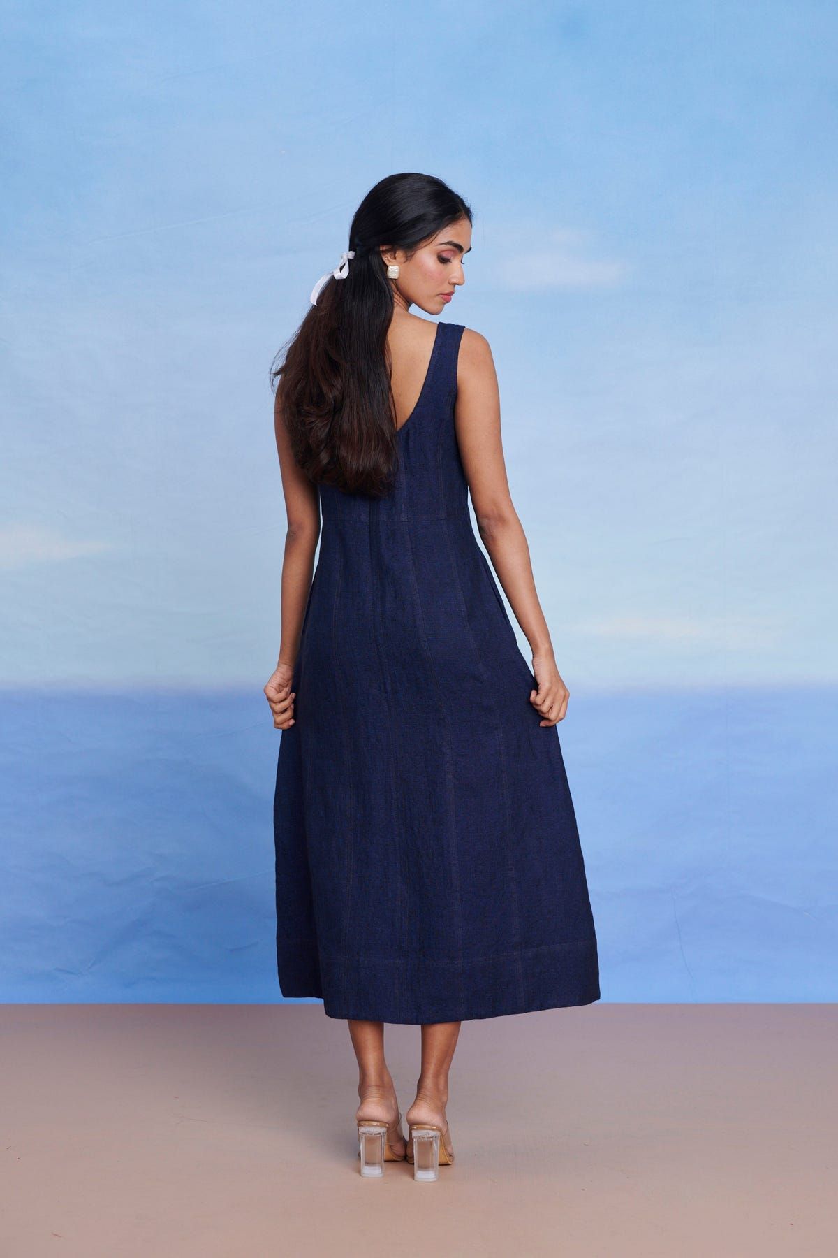 Neel Linen Denim Panelled Dress - Sale - image 9