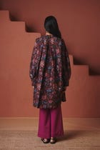 Coffee Chintz Co-Linen Front Pleated Kurta Set - Sale view 4