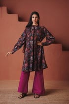 Coffee Chintz Co-Linen Front Pleated Kurta Set - Sale view 6