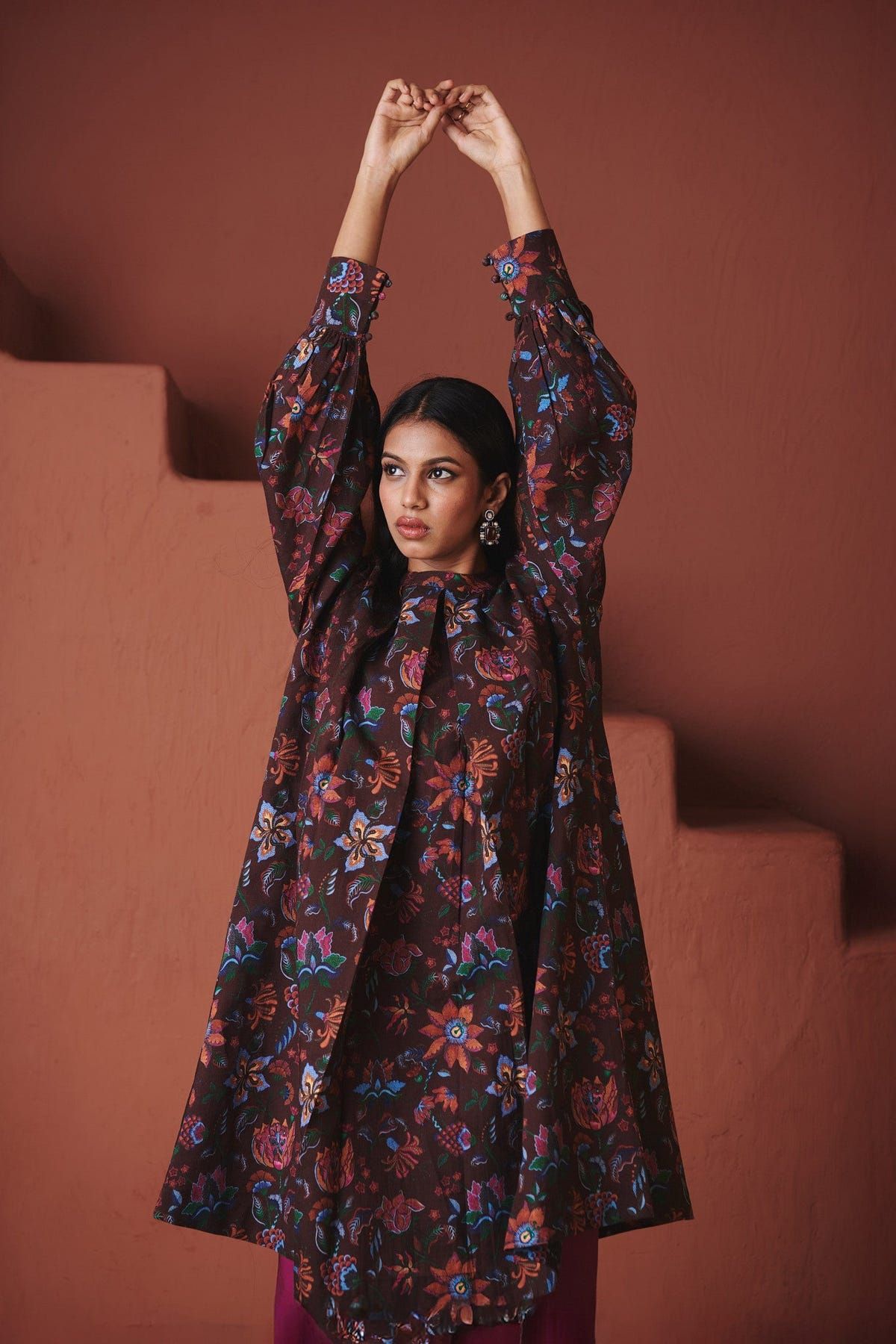 Coffee Chintz Co-Linen Front Pleated Kurta Set - Sale - image 7