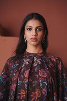 Coffee Chintz Co-Linen Front Pleated Kurta Set - Sale view 8