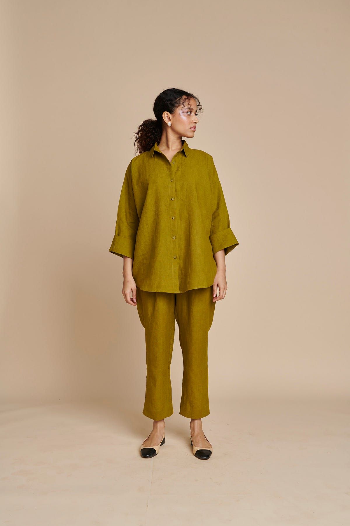 Mehendi Linen Oversized Flared Shirt Set - image 4