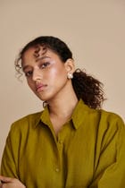 Mehendi Linen Oversized Flared Shirt Set view 6