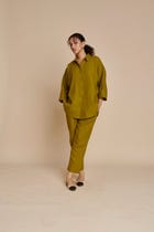 Mehendi Linen Oversized Flared Shirt Set view 9