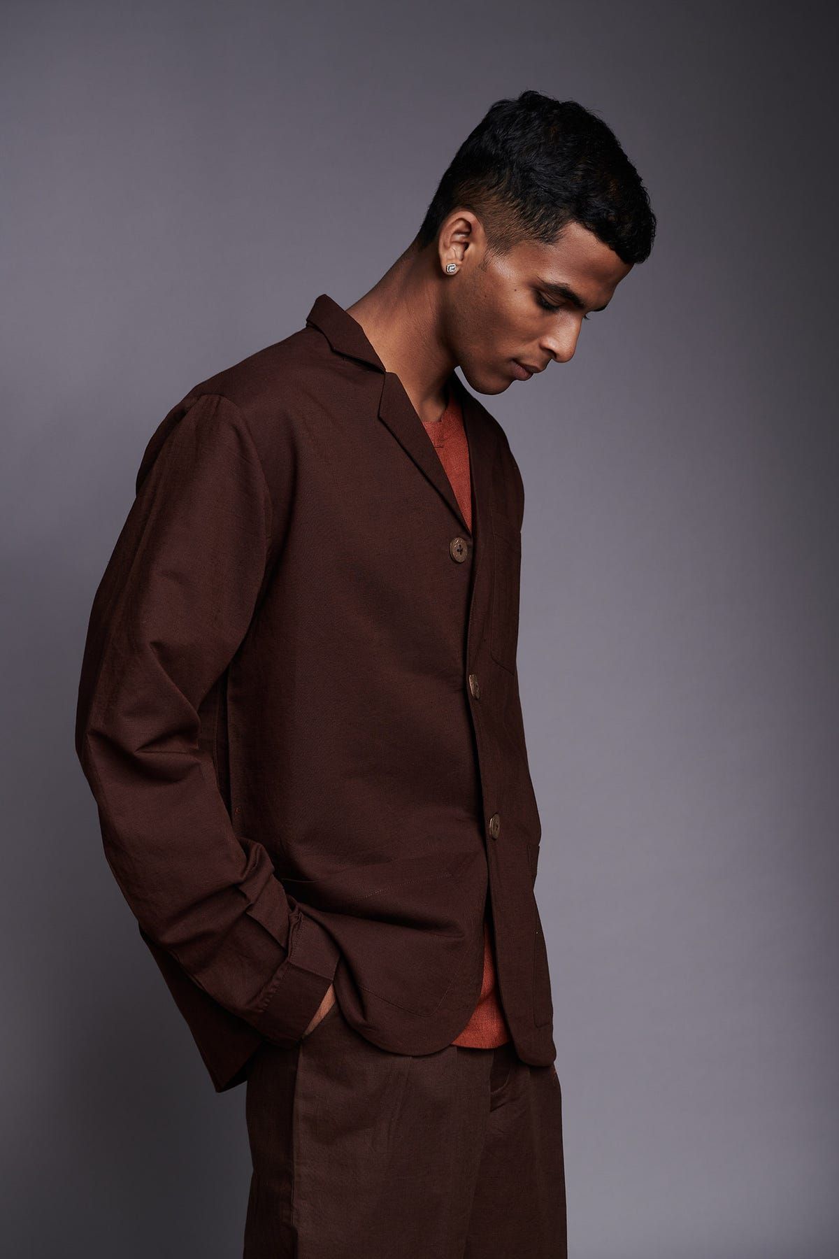 Coffee Co-Linen Men's Relaxed Blazer - image 1