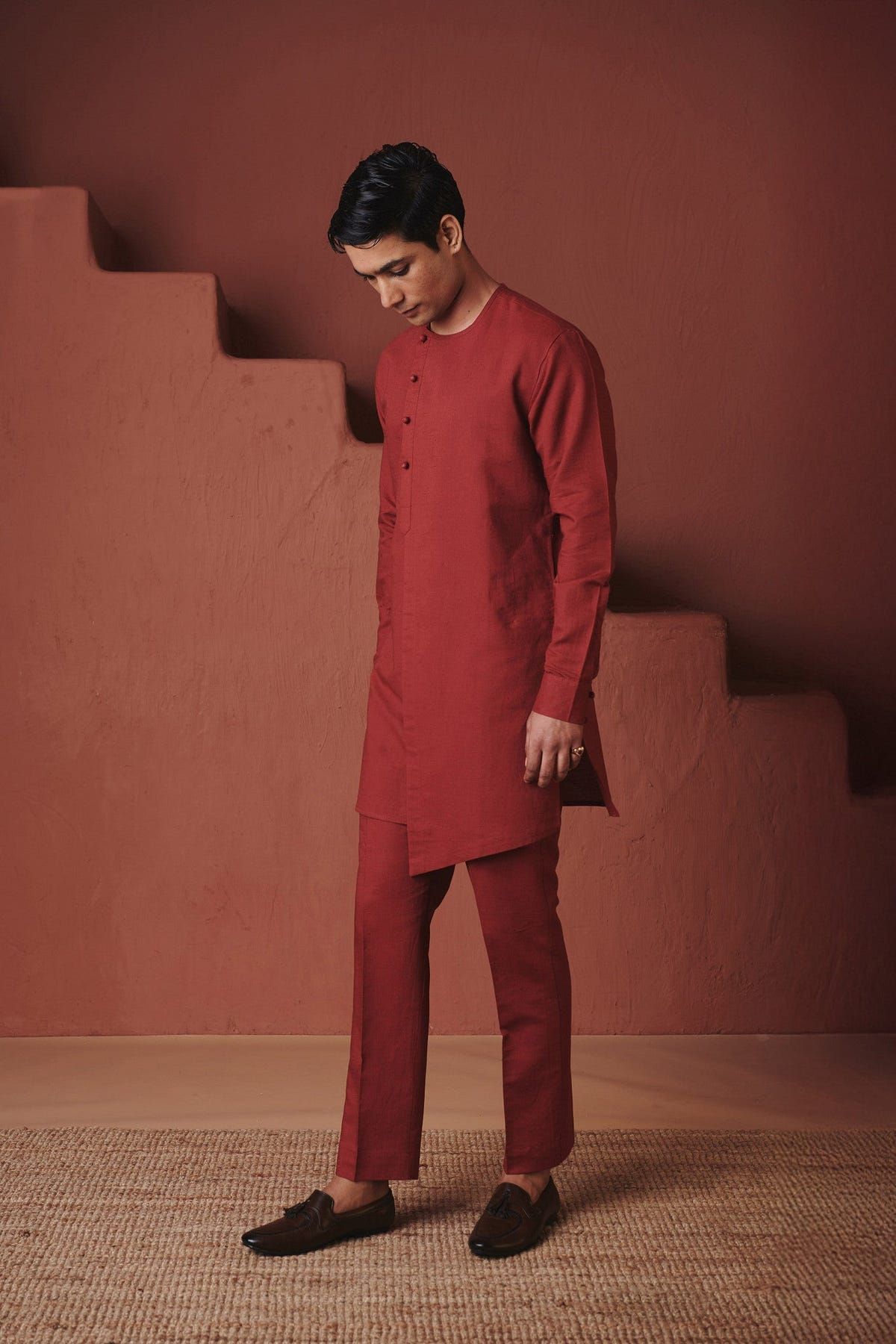Brick Co-Linen Men's Side Open Kurta Set - Sale - image 4