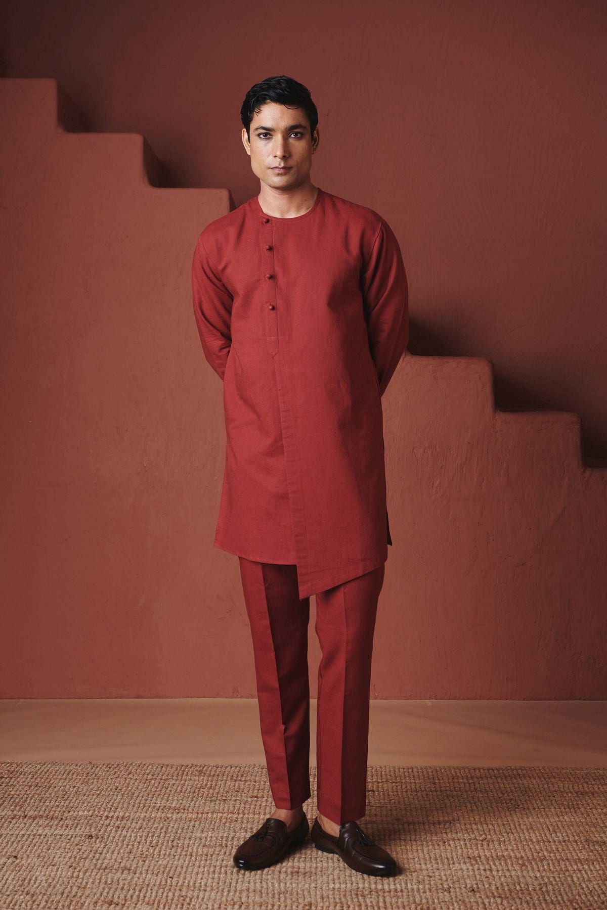 Brick Co-Linen Men's Side Open Kurta Set - Sale - image 5