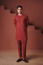 Brick Co-Linen Men's Side Open Kurta Set - Sale view 5
