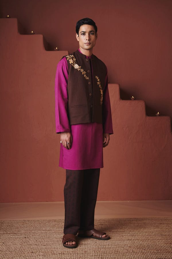 Saphed — Coffee Co-Linen Men's Nehru Jacket