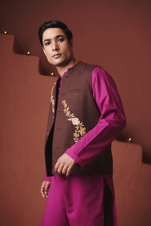 Saphed — Coffee Co-Linen Men's Nehru Jacket