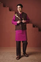 Coffee Co-Linen Men's Nehru Jacket view 3