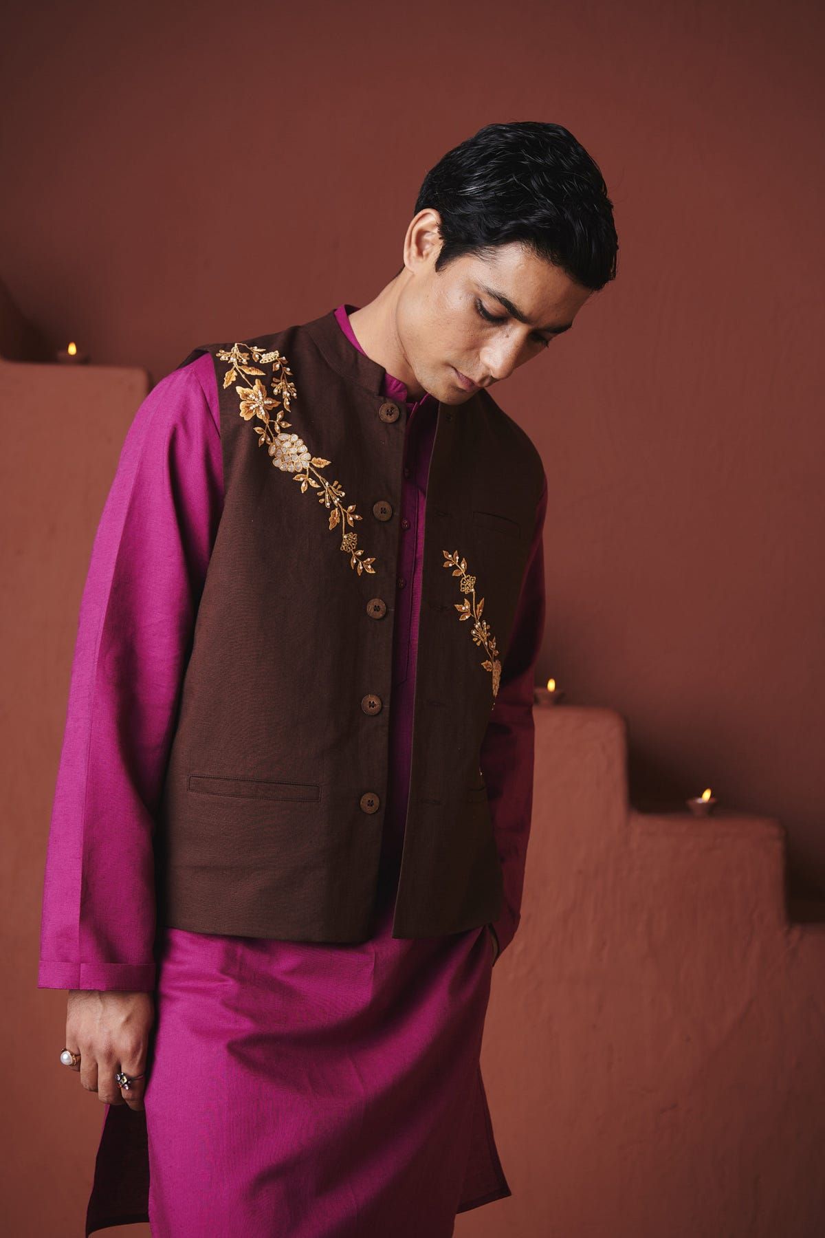 Coffee Co-Linen Men's Nehru Jacket - image 4