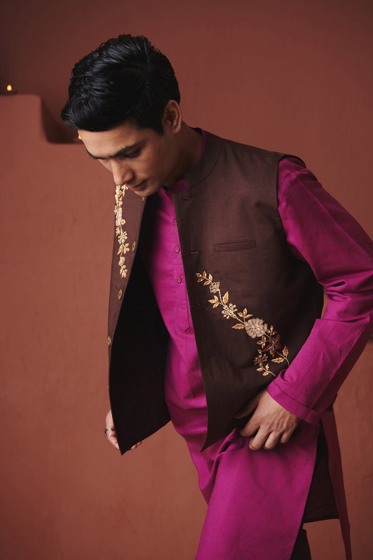 Coffee Co-Linen Men's Nehru Jacket - image 6