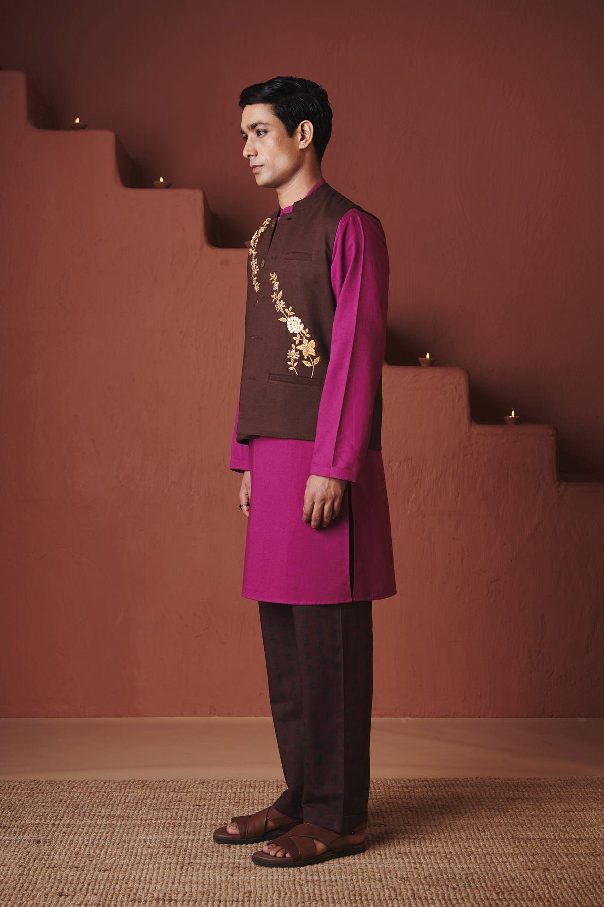 Coffee Co-Linen Men's Nehru Jacket - image 7