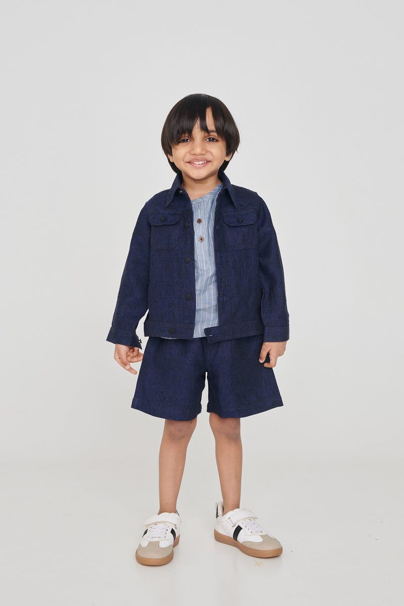 Neel Linen Denim Boys Jacket Set - Sale