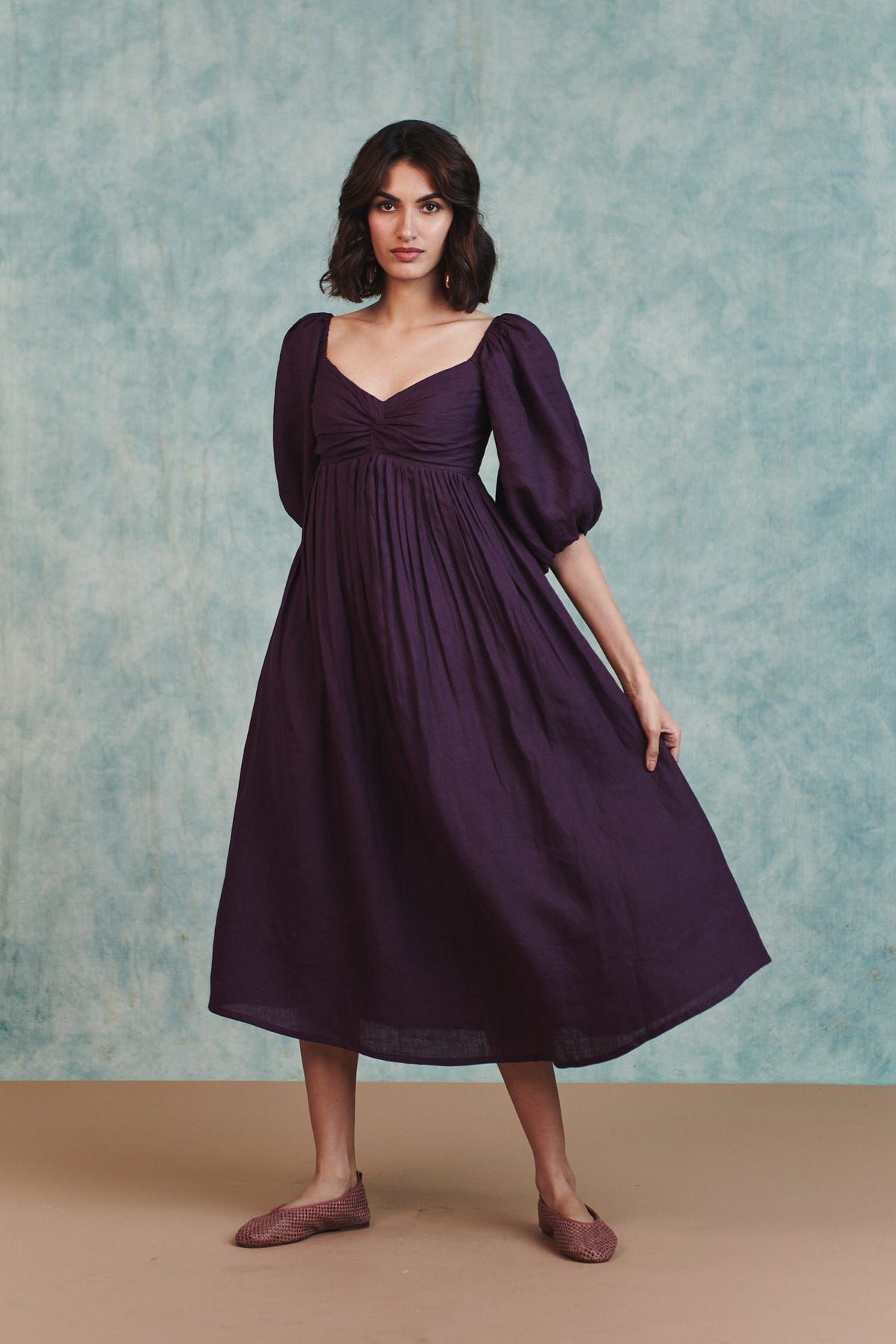 Plum Linen Front Twist Dress - image 1
