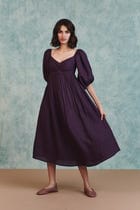 Plum Linen Front Twist Dress view 1