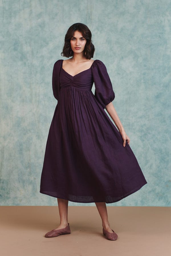 Saphed — Plum Linen Front Twist Dress