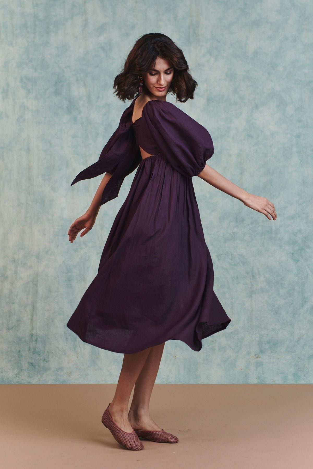 Plum Linen Front Twist Dress - image 2