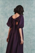 Plum Linen Front Twist Dress view 3