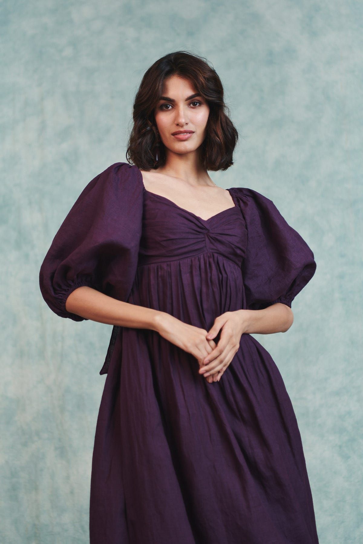 Plum Linen Front Twist Dress - image 4