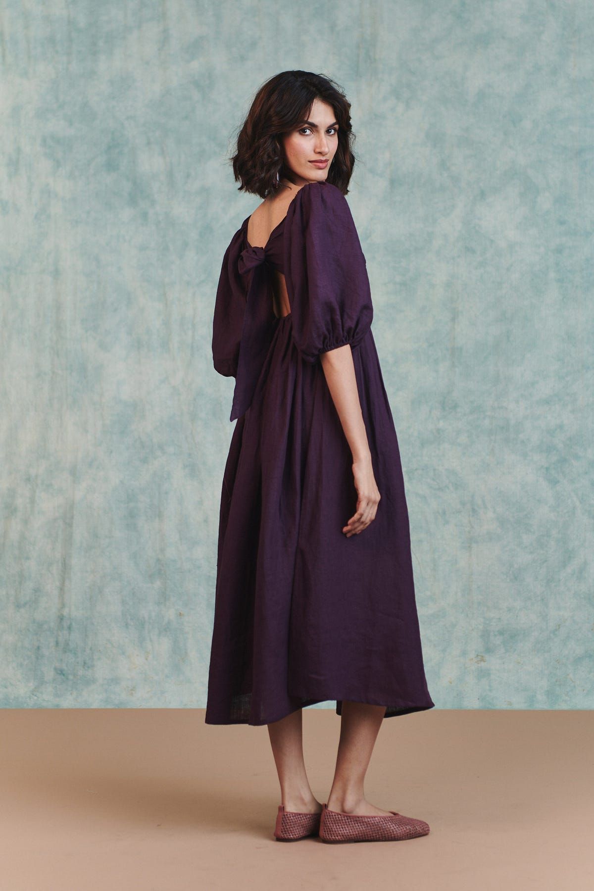 Plum Linen Front Twist Dress - image 6