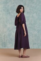 Plum Linen Front Twist Dress view 6