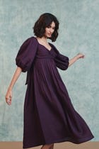 Plum Linen Front Twist Dress view 7