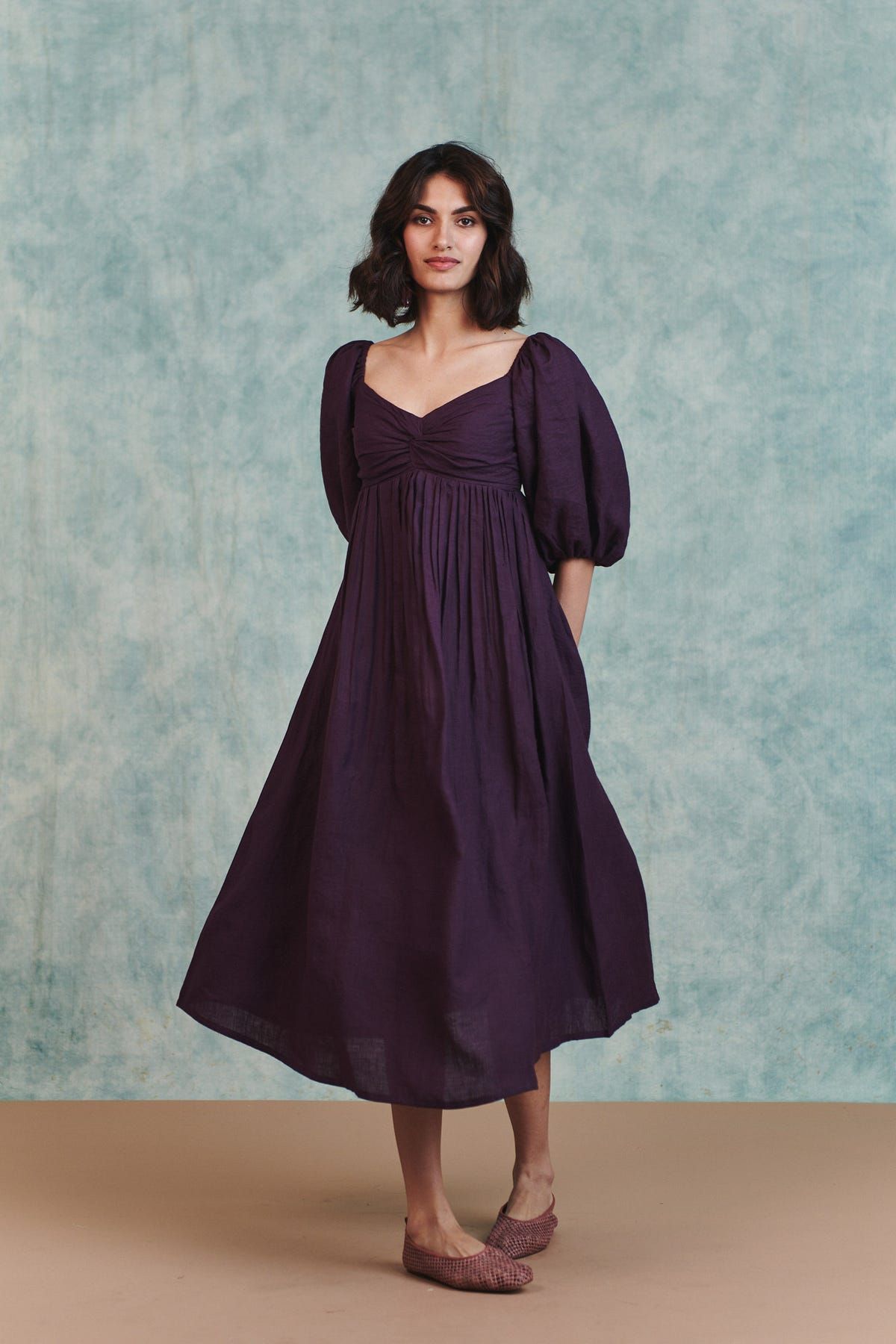 Plum Linen Front Twist Dress - image 9