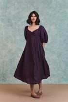 Plum Linen Front Twist Dress view 9