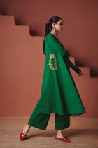 Panna Linen Embroidered Pocket Kurta Set view 4