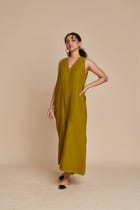 Mehendi Linen Flared Jumpsuit view 2