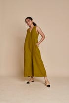 Mehendi Linen Flared Jumpsuit view 6