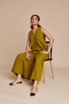 Mehendi Linen Flared Jumpsuit view 7