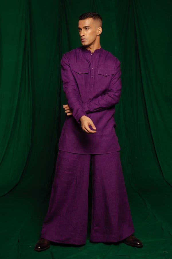Saphed — Violet Linen Saif Kurta Set