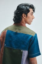 Patchwork Linen Men's Camp Collar Shirt view 7