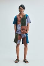 Patchwork Linen Men's Camp Collar Shirt view 8