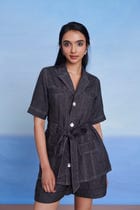 Graphite Linen Denim Front Tie Jacket view 1