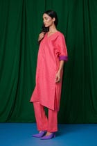 Coral Linen Dolman Kurta Set - Sale view 5
