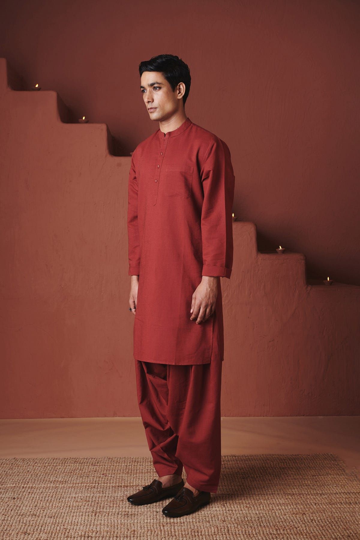 Brick Co-Linen Men's Dhoti Kurta Set - image 2