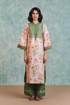 Flora Co-Linen Embroidered Multi-Panelled Kurta Set view 1