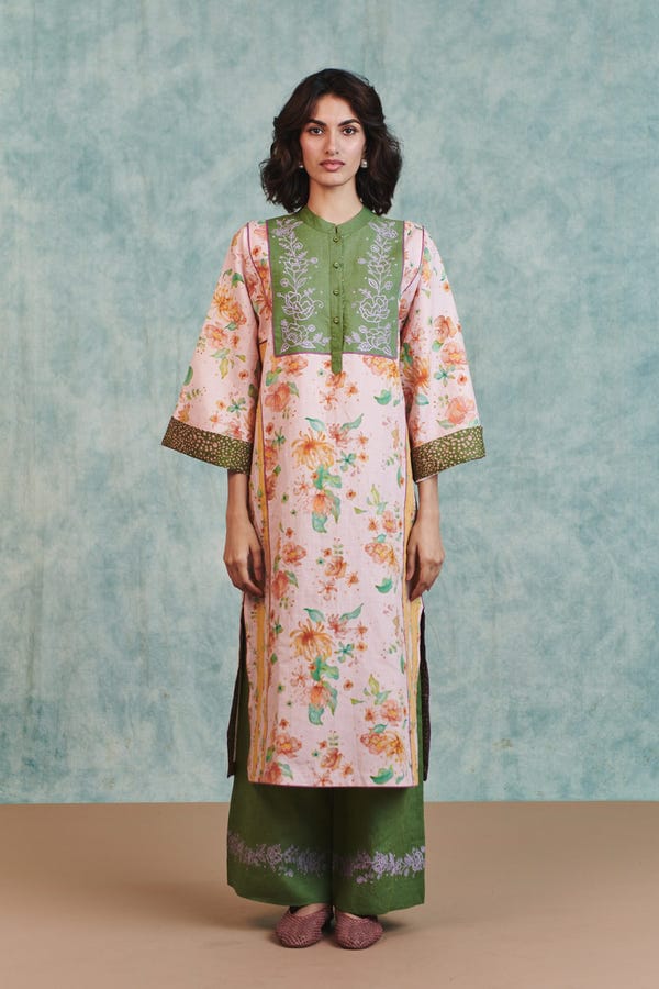Saphed — Flora Co-Linen Embroidered Multi-Panelled Kurta Set
