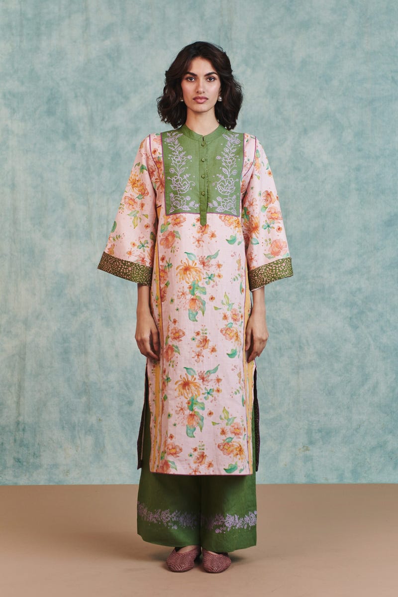 Flora Co-Linen Embroidered Multi-Panelled Kurta Set