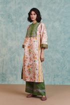 Flora Co-Linen Embroidered Multi-Panelled Kurta Set view 5