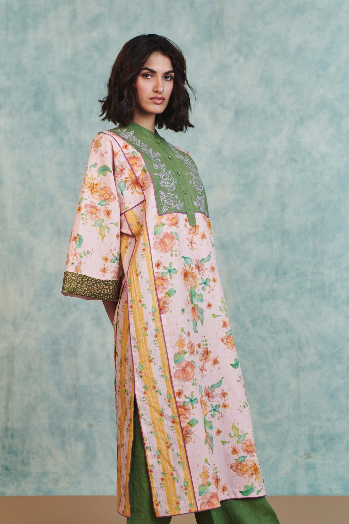 Flora Co-Linen Embroidered Multi-Panelled Kurta Set - image 8