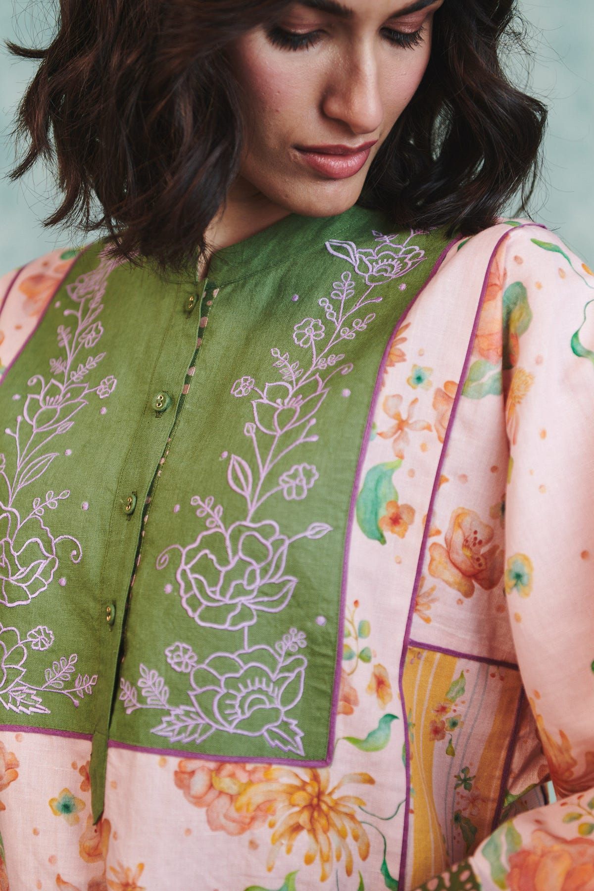 Flora Co-Linen Embroidered Multi-Panelled Kurta Set - image 10