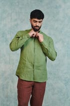 Moss Linen Men's Band Collar Shirt view 3