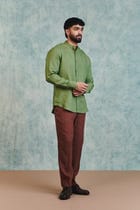 Moss Linen Men's Band Collar Shirt view 6