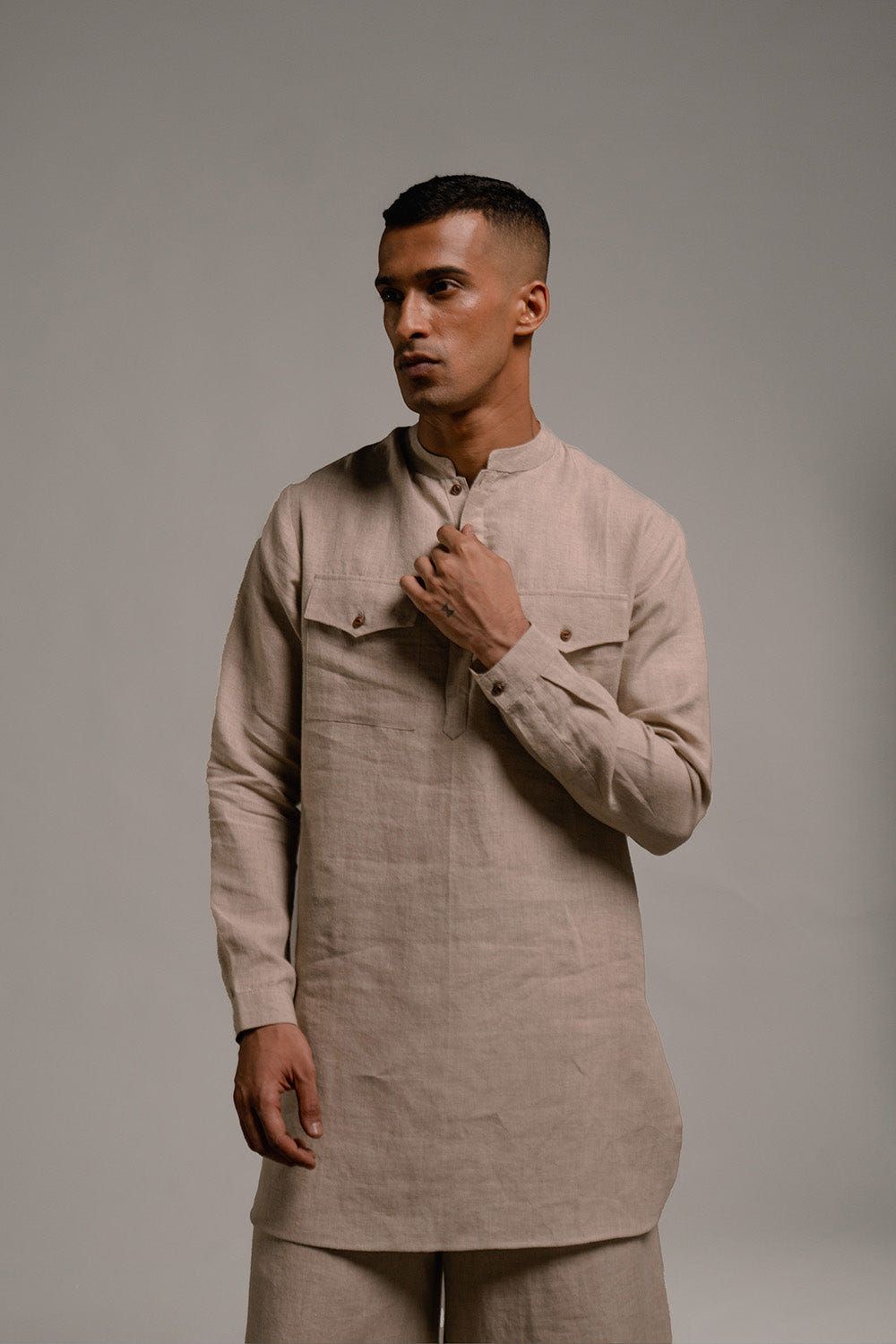 Undyed Linen Men's Saif Kurta Set - image 4
