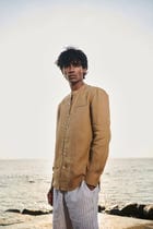 Husk Linen Men's Band Collar Shirt – Slim Fit - Sale view 1